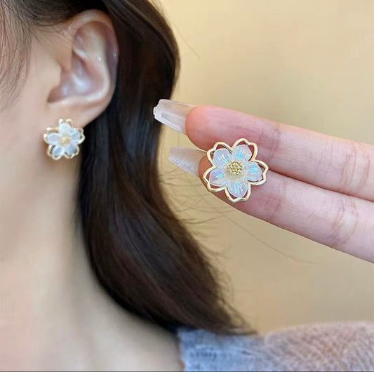 Shine Lyric Dainty Camellia Ear Jackets Hypoallergic • Pearl Curved Floral Earrings • French Style Front Back Flower Studs • Minimalist Shell Flower Jewelry • Bridesmaid & Anniversary Gift
